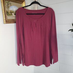 Soft Surroundings Long Sleeve Keyhole Detail Berry Top 1X